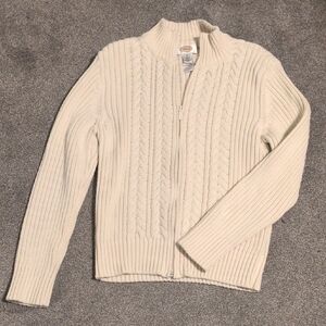 Talbots Cream Zip 100% Cotton Sweater Size Small